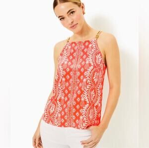 Lilly Pulitzer Joannah Flamingo Feather Silk Top